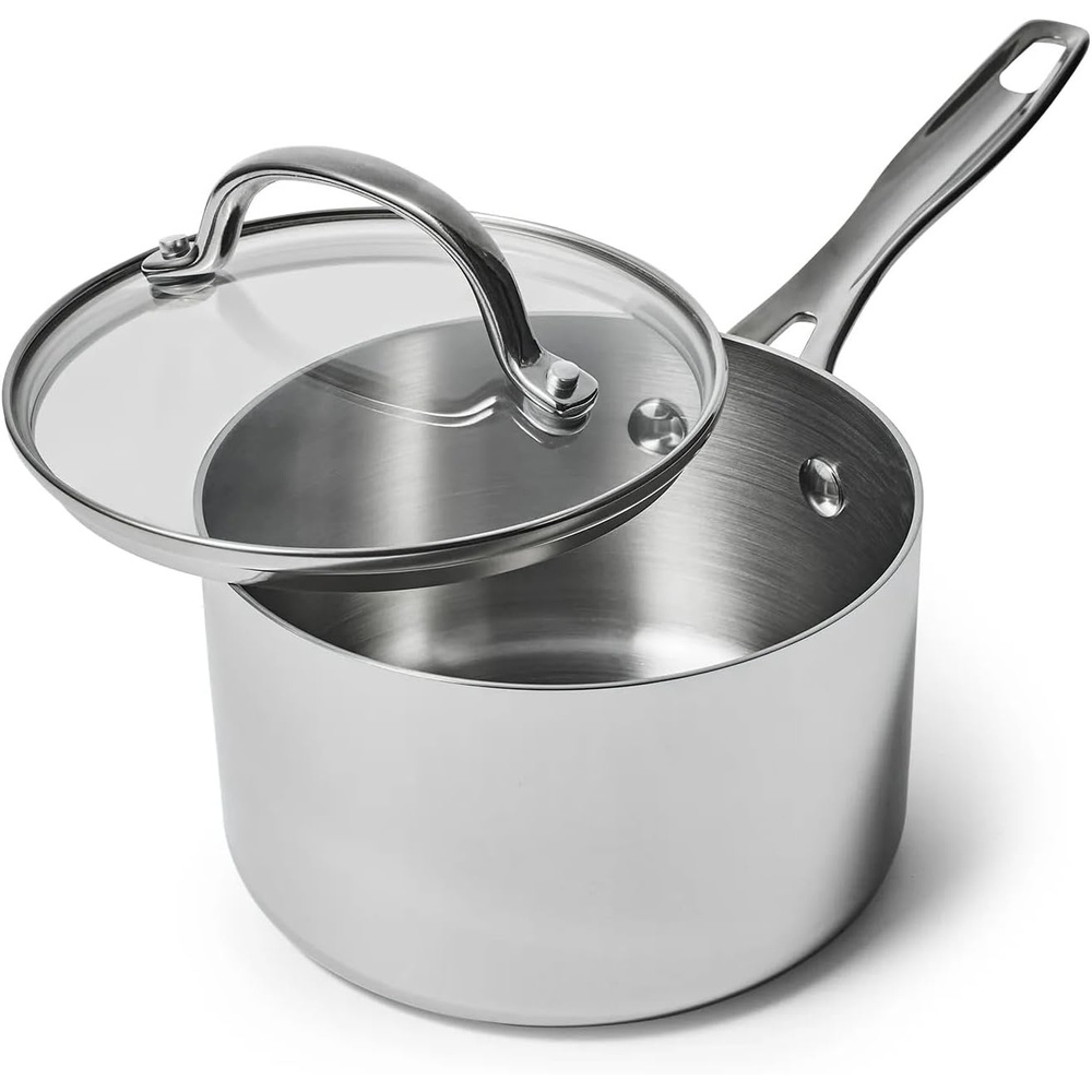 image:imageSur La Table Signature Stainless Steel Saucepan 5Ply Construction with Lid for Sauces Soups and Everyday Stovetop CookingStainless Steel