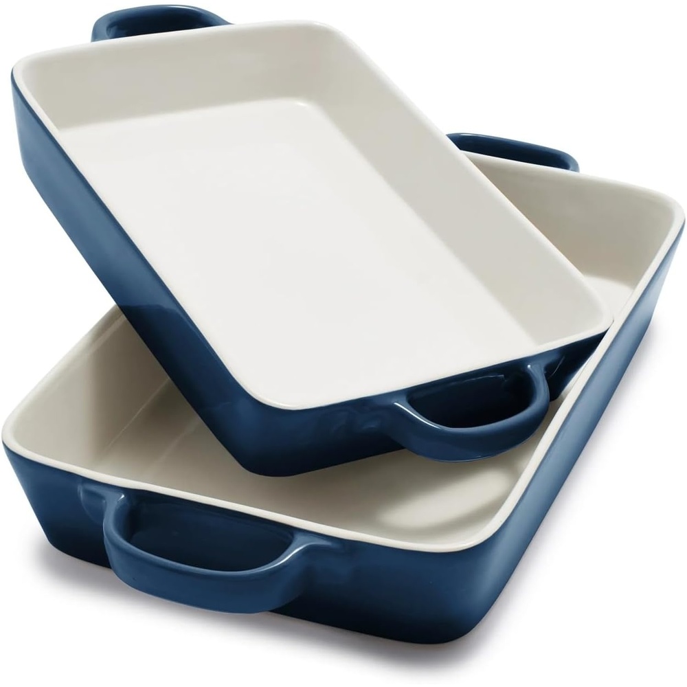image:imageSur La Table Stoneware 2Piece Rectangular Baker Set WhiteBlue