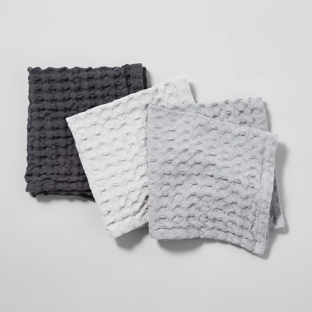 image:imageSur La Table Washed Waffle Dishcloths Set of 3 GrayGray