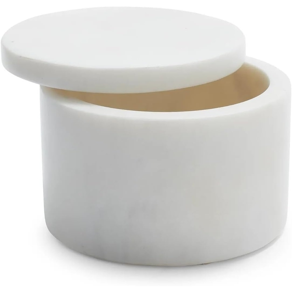 image:imageSur La Table White Marble Salt Cellar  4 Round Handmade Kitchen Countertop Spice Storage Jar with Lid Elegant Marble Dcor