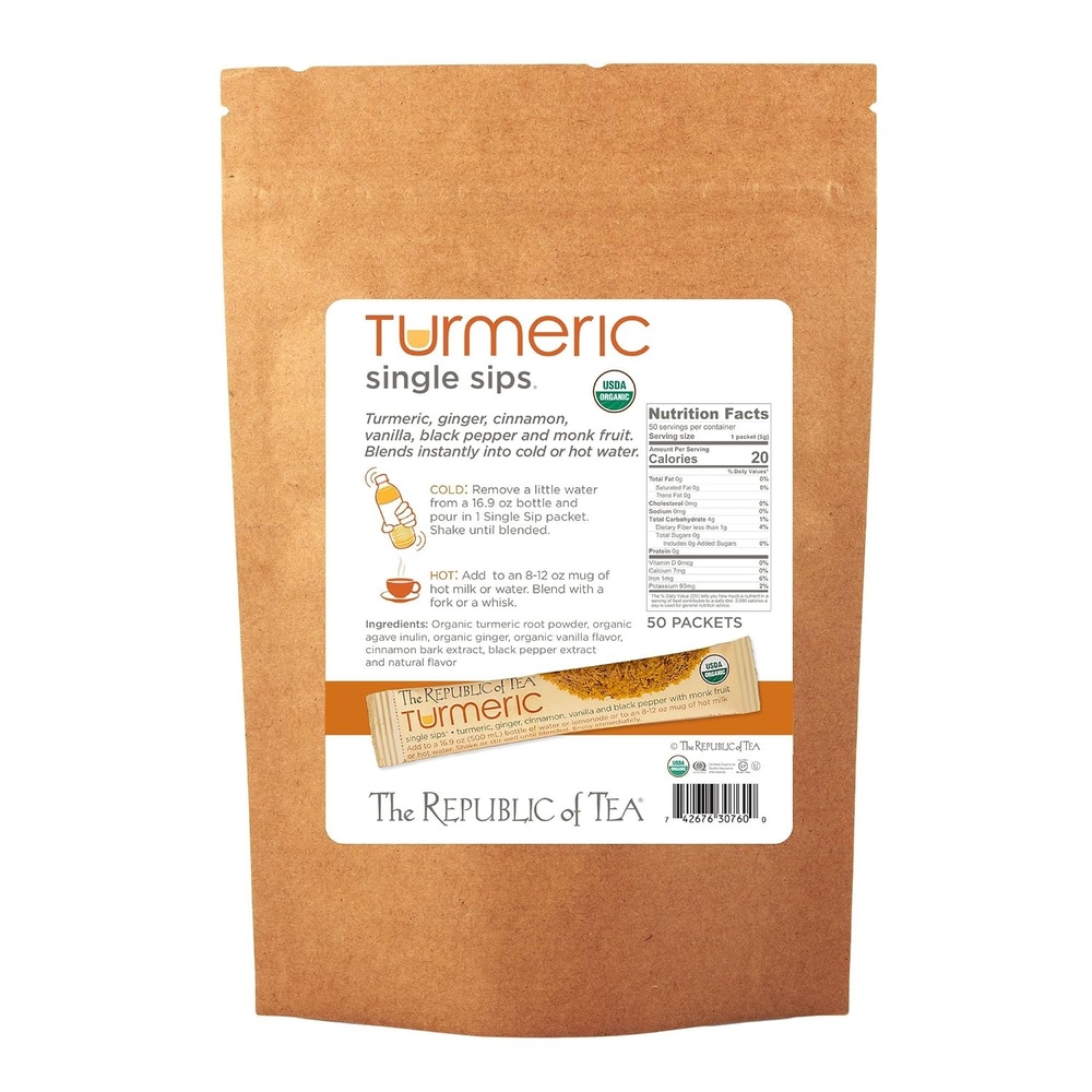 image:imageThe Republic of Tea Organic Turmeric Single Sips Instant Turmeric Herbal Tea 14 SingleServe Packets50 Count Pack of 1