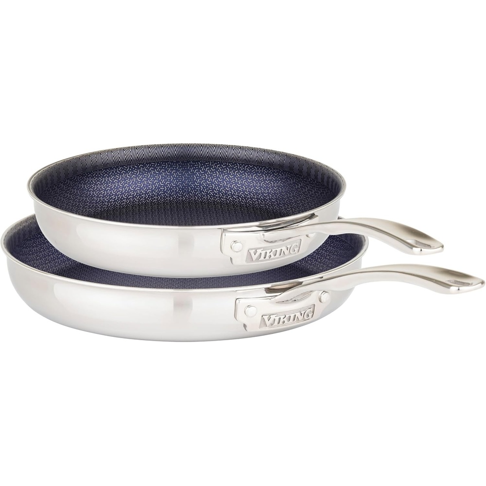 image:imageViking 3Ply Non Stick Frying Pans 2Piece Hybrid Plus Stainless Steel 95 and 11 Inch Silver2Piece Set