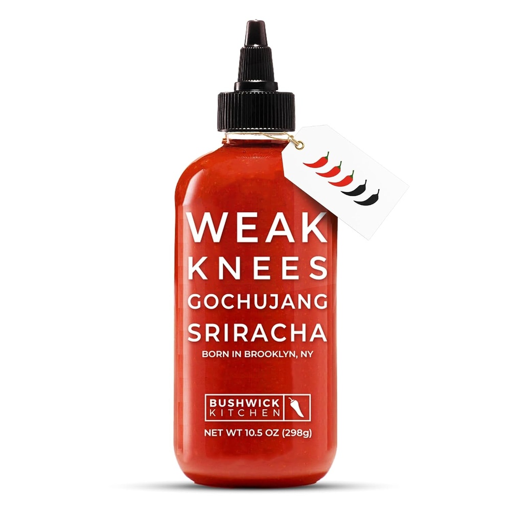 image:imageWeak Knees Gochujang Sriracha Hot Sauce  Infused with Bold Korean Gochujang Paste amp Classic Spicy Sriracha for Noodles Rice amp Marinades  Made in the USA  105oz Squeeze BottleGochujang Sriracha 105oz