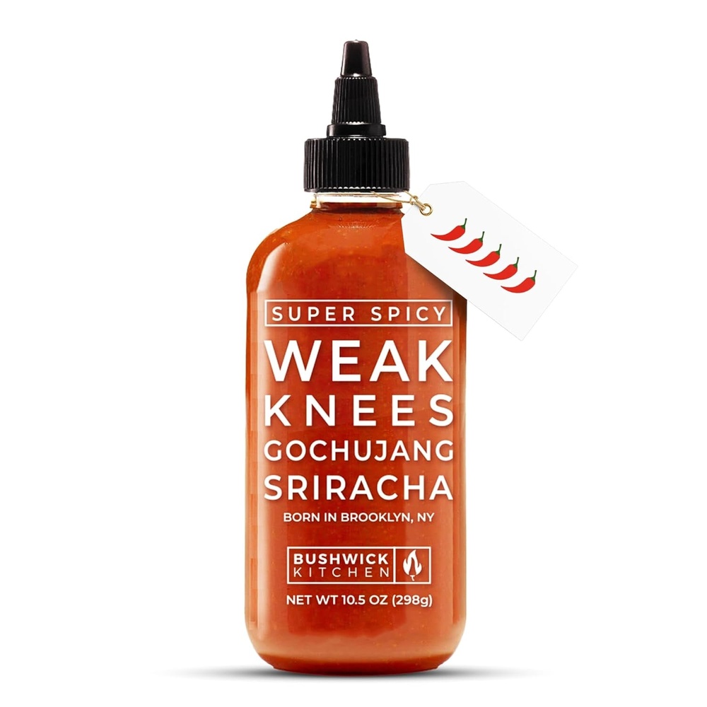 image:imageWeak Knees Gochujang Sriracha Hot Sauce Infused with Bold Korean Gochujang Paste amp Classic Spicy Sriracha for Noodles Rice amp Marinades Made in the USA 105oz Squeeze BottleSuper Spicy Sriracha 105oz