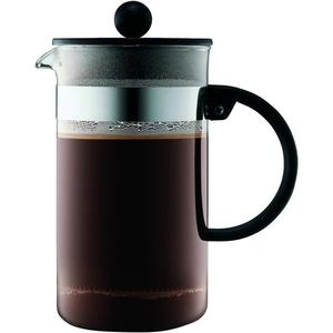Bodum 34oz Pour Over Coffee Maker, High-Heat Borosilicate Glass with Reusable Stainless Steel Filter and Double Wall Cork Grip – Made in Portugal(Black)
