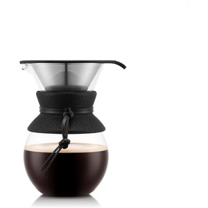 Bodum 34oz Pour Over Coffee Maker, High-Heat Borosilicate Glass with Reusable Stainless Steel Filter and Double Wall Cork Grip – Made in Portugal(Black Cork)