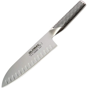 Global G-48-7 inch, 18cm Santoku Hollow Ground Knife, 7″, Stainless
