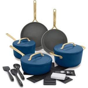 GreenPan GP5 Hard Anodized Healthy Ceramic Nonstick 14 Piece Cookware Pots and Pans Set,Heavy Gauge Scratch Resistant,Stay-Flat Surface, Induction, Mirror Finish Handle,Oven Safe,PFAS-Free, Blue(Blue)