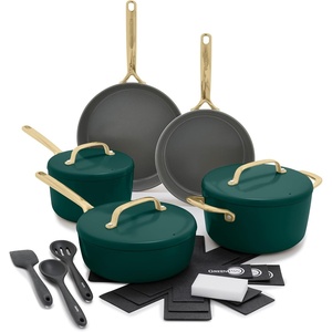 GreenPan GP5 Hard Anodized Healthy Ceramic Nonstick 14 Piece Cookware Pots and Pans Set,Heavy Gauge Scratch Resistant,Stay-Flat Surface, Induction, Mirror Finish Handle,Oven Safe,PFAS-Free, Blue(Rainforest Green)