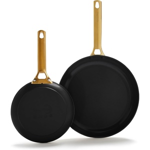 GreenPan Hard Anodized Healthy Ceramic Nonstick 10″ and 12″ Frying Pan Skillet Set, Gold Handle, PFAS-Free, Dishwasher Safe, Oven Safe, Twilight Blue(Black)