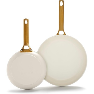 GreenPan Hard Anodized Healthy Ceramic Nonstick 10″ and 12″ Frying Pan Skillet Set, Gold Handle, PFAS-Free, Dishwasher Safe, Oven Safe, Twilight Blue(Cream White)