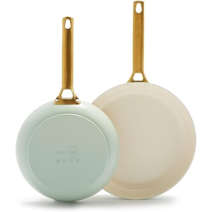 GreenPan Hard Anodized Healthy Ceramic Nonstick 10″ and 12″ Frying Pan Skillet Set, Gold Handle, PFAS-Free, Dishwasher Safe, Oven Safe, Twilight Blue(Julep Green)