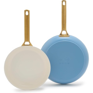 GreenPan Hard Anodized Healthy Ceramic Nonstick 10″ and 12″ Frying Pan Skillet Set, Gold Handle, PFAS-Free, Dishwasher Safe, Oven Safe, Twilight Blue(Sky Blue)