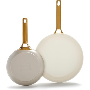 GreenPan Hard Anodized Healthy Ceramic Nonstick 10″ and 12″ Frying Pan Skillet Set, Gold Handle, PFAS-Free, Dishwasher Safe, Oven Safe, Twilight Blue(Taupe)