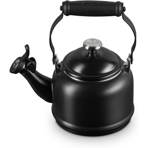 Le Creuset Enamel On Steel Demi Tea Kettle with Metal Finishes, 1.25 qt., Flame(Licorice)
