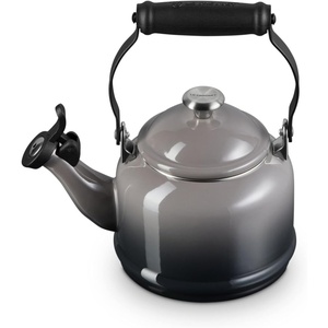 Le Creuset Enamel On Steel Demi Tea Kettle with Metal Finishes, 1.25 qt., Flame(Oyster)