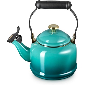 Le Creuset Enamel On Steel Demi Tea Kettle with Metal Finishes, 1.25 qt., Flame(Riviera)