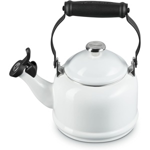 Le Creuset Enamel On Steel Demi Tea Kettle with Metal Finishes, 1.25 qt., Flame(White)