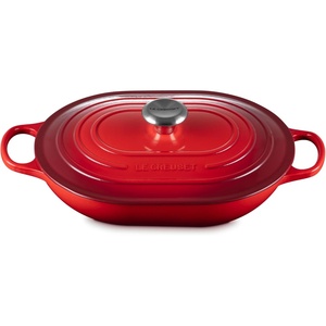 Le Creuset Enameled Cast Iron Signature Oval Casserole with Lid, 3.75 qt., Sea Salt(Cerise)