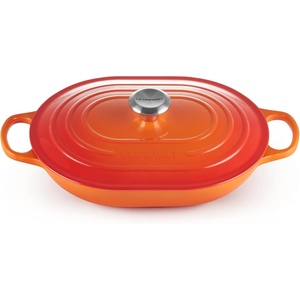 Le Creuset Enameled Cast Iron Signature Oval Casserole with Lid, 3.75 qt., Sea Salt(Flame)