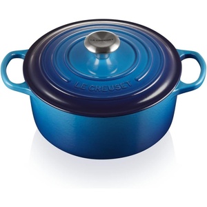 Le Creuset Signature Enamelled Cast Iron Round Casserole Dish With Lid, 24 cm, 4.2 Litre, Azure, 21177182202430(Azure)