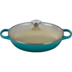 Le Creuset of America Enameled Cast Iron Buffet Casserole with Glass Lid, 3 1/2 quart, Flame(Caribbean)