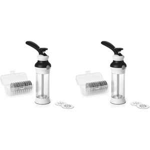 OXO Good Grips 14-Piece Cookie Press Set, Cookie Press with 12 Stainless Steel Disks and Storage Case, Holiday Baking and Everyday Treats, Essential Baking Supplies(100 (Pack of 2))