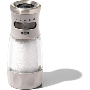 OXO Good Grips Contoured Mess-Free Pepper Grinder, Adjustable Ceramic Grinder with Five Settings, Black Pepper Mill for Home and Kitchen, Spice Tool and Kitchen Gadget(Stainless Steel)