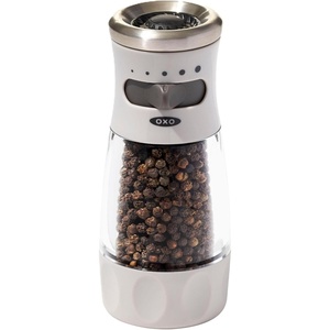OXO Good Grips Contoured Mess-Free Pepper Grinder, Adjustable Ceramic Grinder with Five Settings, Black Pepper Mill for Home and Kitchen, Spice Tool and Kitchen Gadget(Gray)