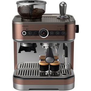 Philips Barista Brew Semi Automatic Espresso Machine – Single & Double Espresso,Americano, 250g Bean Container+Grinder+Milk Jug with temperature indicator,Calibrated Tamping,Metal Silver (PSA3218/01)(Metal Cappuccino)