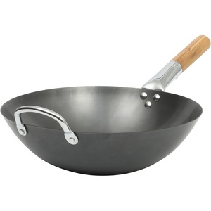 SUR LA TABLE Kitchen Essentials Quick Fire 13.5″ Carbon Steel Flat Bottom Wok – Durable Nonstick Stir Fry Pan