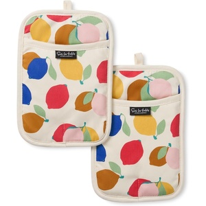 SUR LA Table Kitchen Essentials Fresh Blueberries Fruit Potholder 2-Pack Set, Heat Resistant, 100% Cotton, Flexible Non-Slip Silicone Grip, Blue/White, 7″x10″(Yellow/Blue/Ivory)