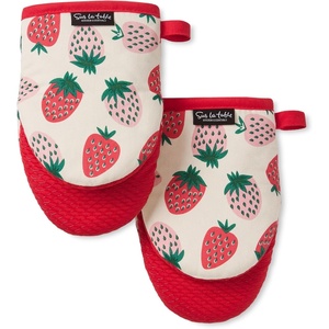 SUR LA Table Kitchen Essentials Lemon Zest Citrus Fruit Mini Oven Mitt 2-Pack Set, Heat Resistant, 100% Cotton, Flexible Non-Slip Silicone Grip, Yellow/Blue/Ivory, 5.5″x8″(Pink/Green/Cream)