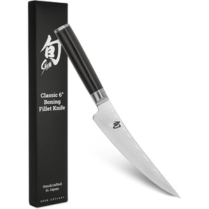 Shun Classic Blonde 6″ Boning & Fillet Knife | Handcrafted Japanese Curved Knife, Meat & Fish Tool, VG-MAX Core, Damascus Stainless Steel Cladding, Pakkawood Handle(Black)