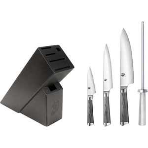 Shun Kagerou 5 Piece Block Set | Includes 8” Chef’s, 4” Paring, 6” Utility Knife & Honing Steel, VG10 & VG2 Dual Core with 420J Steel Upper, Pakkawood Handle