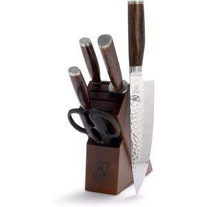 Shun Premier 6-Piece Knife Block Set, Damascus Steel, Pakkawood Handle | Includes 8″ Chef’s, 4″ Paring, 6.5″ Serrated Utility Knife & Shears, Damascus Stainless Steel Cladding, Pakkawood Handle