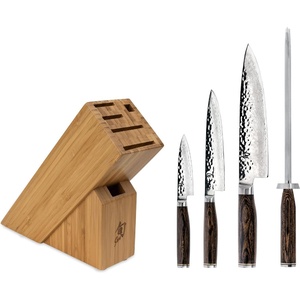 Shun Premier 7 Piece Essential Block Set, Includes 8″ Chef, 4″ Paring, 6.5″ Utility, 9″ Bread Knives & Herb Shears, Handcrafted Japanese Knife Set, Pakkawood Handles(Brown)