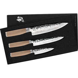 Shun Premier Blonde 3 Piece Starter Set | Includes 8″ Chef, 4″ Paring & 6.5″ Utility Knives, Handcrafted, Damascus Stainless Steel Cladding, Pakkawood Handle(Blonde)