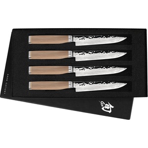 Shun Premier Blonde 4 Piece Steak Knife Set | 5″ Knives, Handcrafted Japanese Steak Knife Set, VG-MAX Core, Damascus Stainless Steel Cladding, Pakkawood Handle