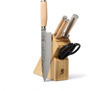Shun Premier Blonde 6-Piece Block Set, Damascus, Pakkawood | Includes 8″ Chef’s, 4″ Paring, 6.5″ Serrated Utility Knife & Shears, Damascus Stainless Steel Cladding, Pakkawood Handle
