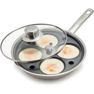 Sur La Table 14″ Egg Poacher Nonstock Stainless Steel Pan with Lid, 4 Egg Cup Insert