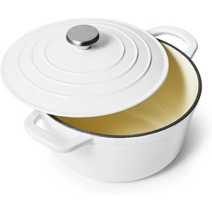 Sur La Table 5-Qt Enameled Cast Iron Dutch Oven – With Lid for Braising, Baking & Deep Frying, Induction Compatible, Oven to 500°F, Moisture-Retaining Design for Flavorful Results, White