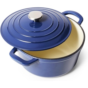 Sur La Table 5-Qt Enameled Cast Iron Dutch Oven – With Lid for Braising, Baking & Deep Frying, Induction Compatible, Oven to 500°F, Moisture-Retaining Design for Flavorful Results, Blue