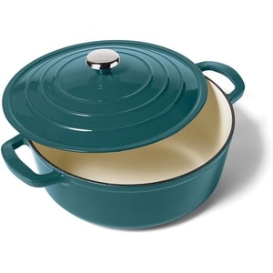 Sur La Table 7-Qt Enameled Cast Iron Dutch Oven – With Lid for Braising, Baking & Deep Frying, Induction Compatible, Oven to 500°F, Seals in Moisture for Flavorful Results, Blue(Dark Teal)