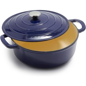 Sur La Table 7-Qt Enameled Cast Iron Dutch Oven – With Lid for Braising, Baking & Deep Frying, Induction Compatible, Oven to 500°F, Seals in Moisture for Flavorful Results, Blue(Blue)