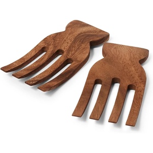 Sur La Table Acacia Wood Salad Hands, Natural Hardwood Servers for Tossing and Presenting Greens and Grain Bowls