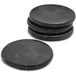 Sur La Table Black Marquina Marble Coasters – Set of 4 Handmade Stone Drink Coasters, 4″ Round, Protects Surfaces with Elegant Modern Style