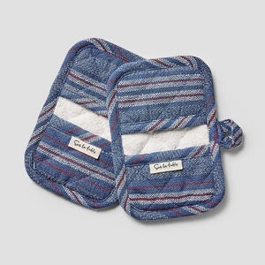 Sur La Table Blue Stripe Mini Mitts, Set of 2 Silicone and Cotton with Nonslip Grip for Hot Handles, Set of 2