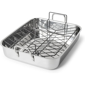 Sur La Table Classic 3-Ply Stainless Steel Roaster with Nonstick Rack, 15.75″x13″, Silver