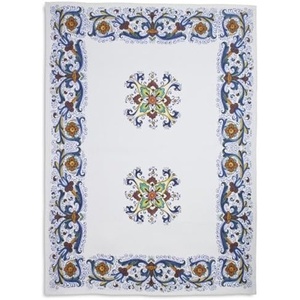 Sur La Table Deruta-Style Linen Kitchen Towel, Italian-Inspired Linen Cotton Towel with Hand-Painted Style Deruta Ceramic Pattern
